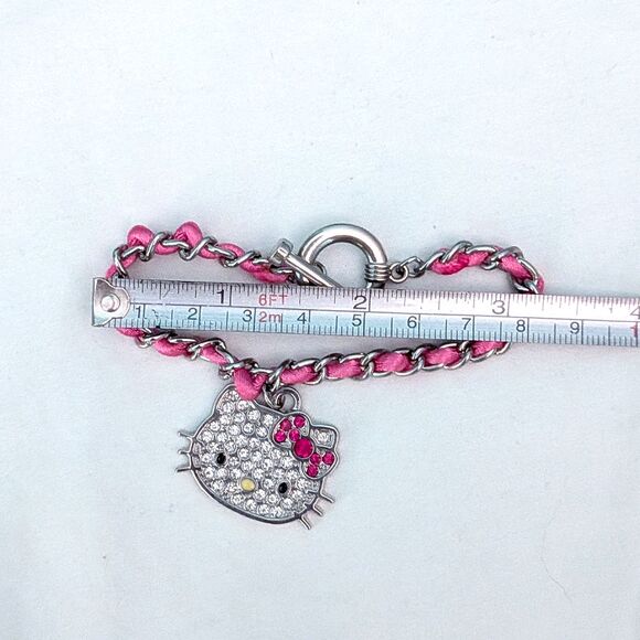 Sanrio Hello Kitty Charm Bracelet Metal Pink 2012 Rhinestone Kidcore Collectible - Picture 4 of 4